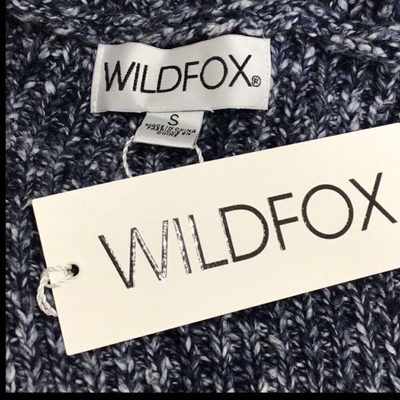Wildfox Drew Oversize Herringbone Open V Chunky Sweater Blue White Size Small - Picture 9 of 13